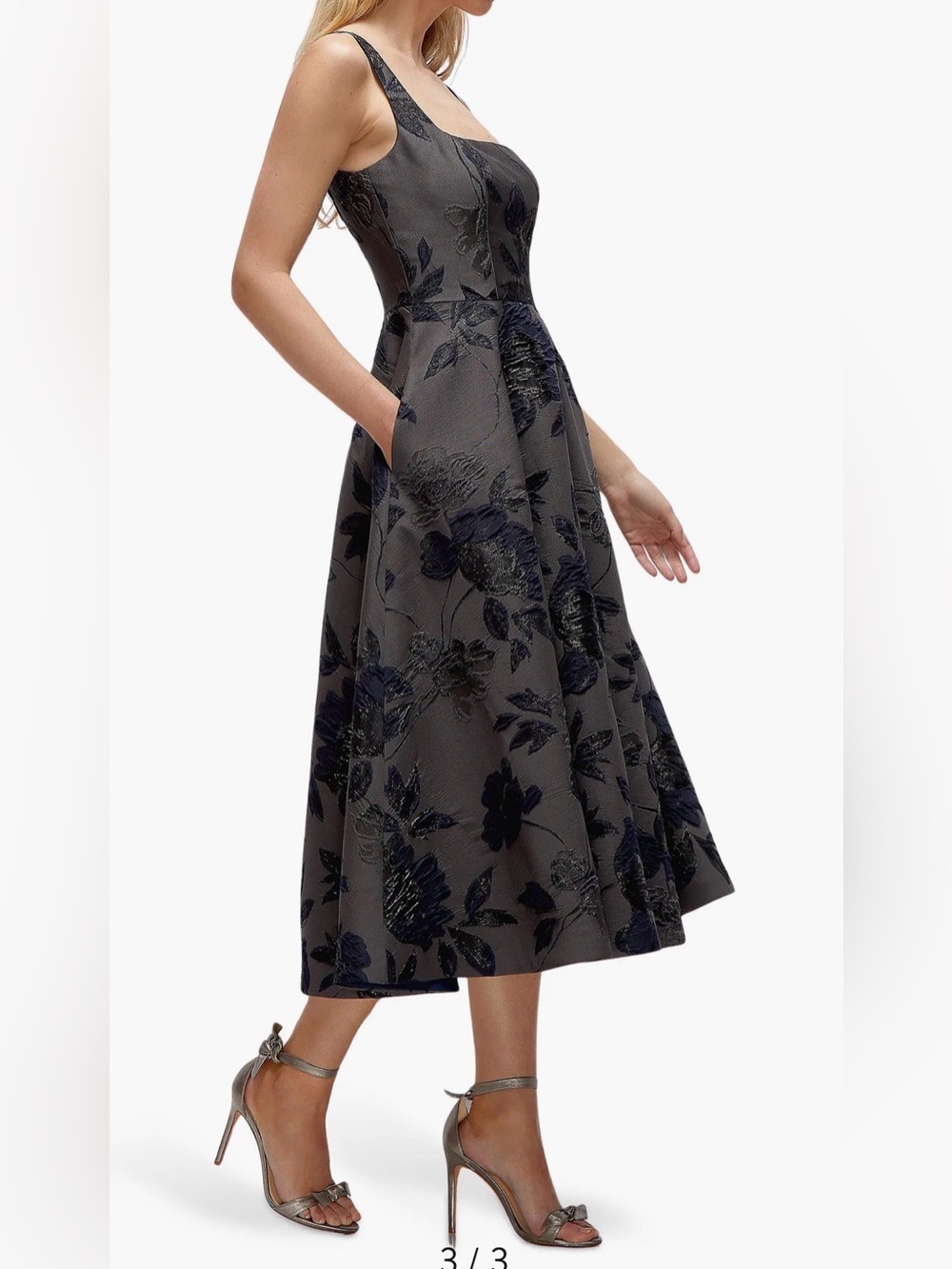 Dessy Collection Metallic Fit&Flare Midi Dress, Size 2 - Picture 3 of 11
